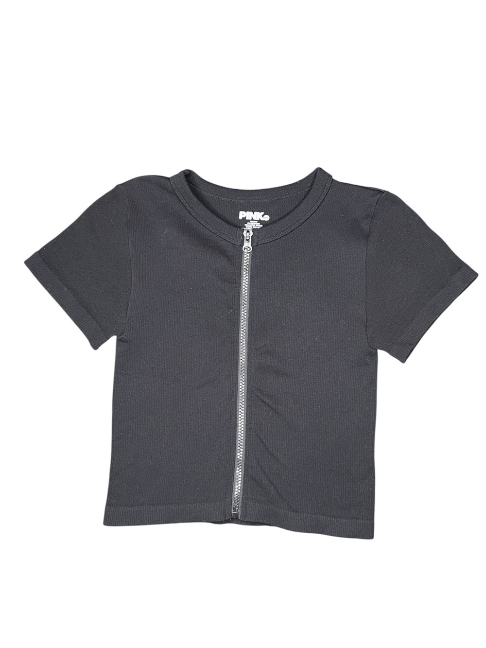 PINK Victoria's Secret Black Short-Sleeve Zip-Front Tee
